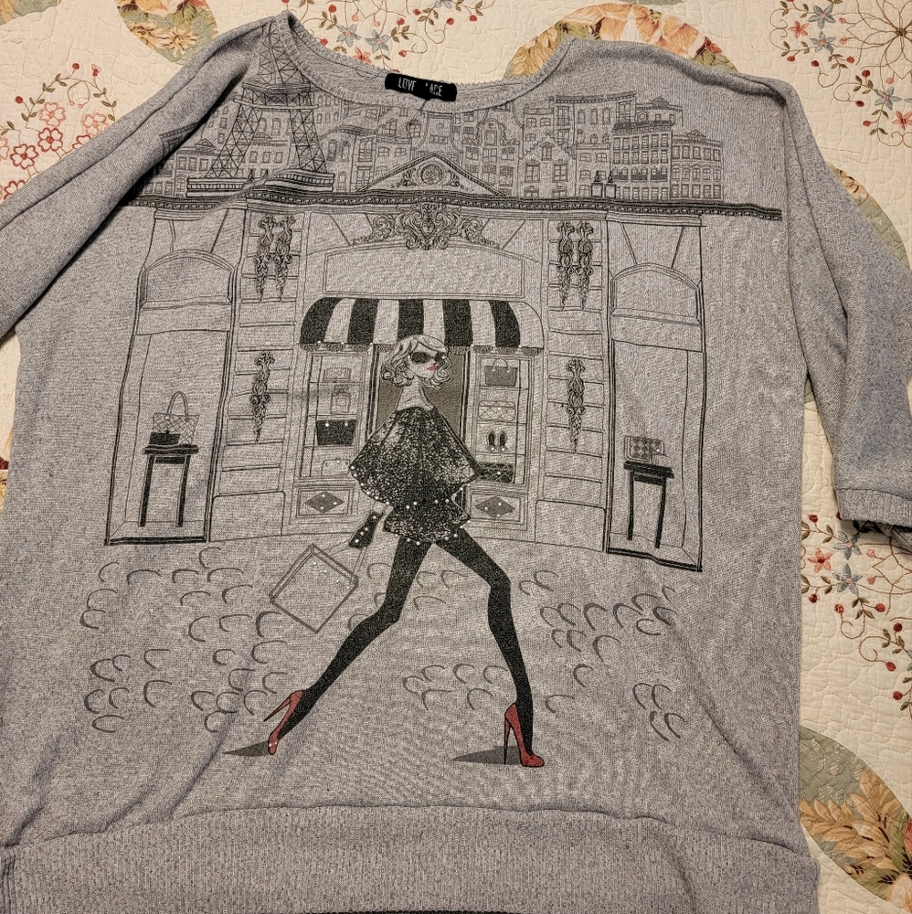 Sweater, grey, French print